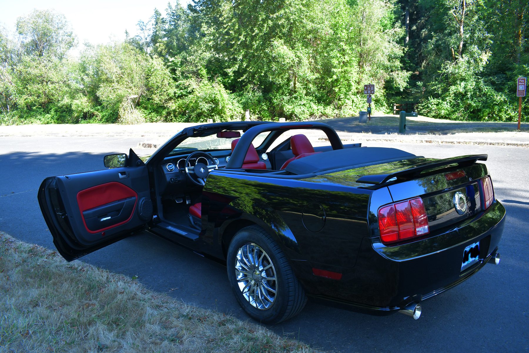 Full side view, door open, front and back seats visible